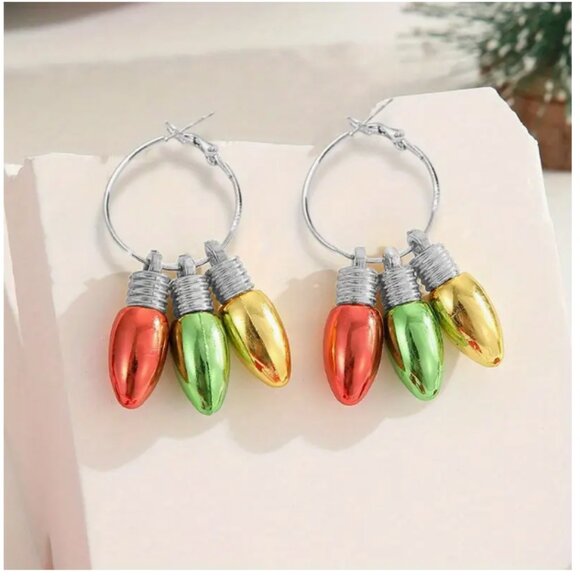 New Fashion Holiday Hoop Dangle Earrings Christmas Bulbs - Picture 1 of 2